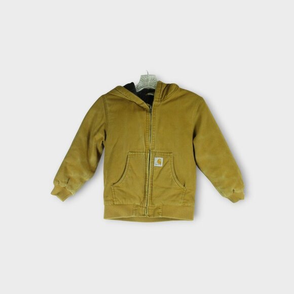 Carhartt Other - Carhartt Quilted Lined Hooded Jacket Brown Tan Youth Size S (Boy) Duck Canvas